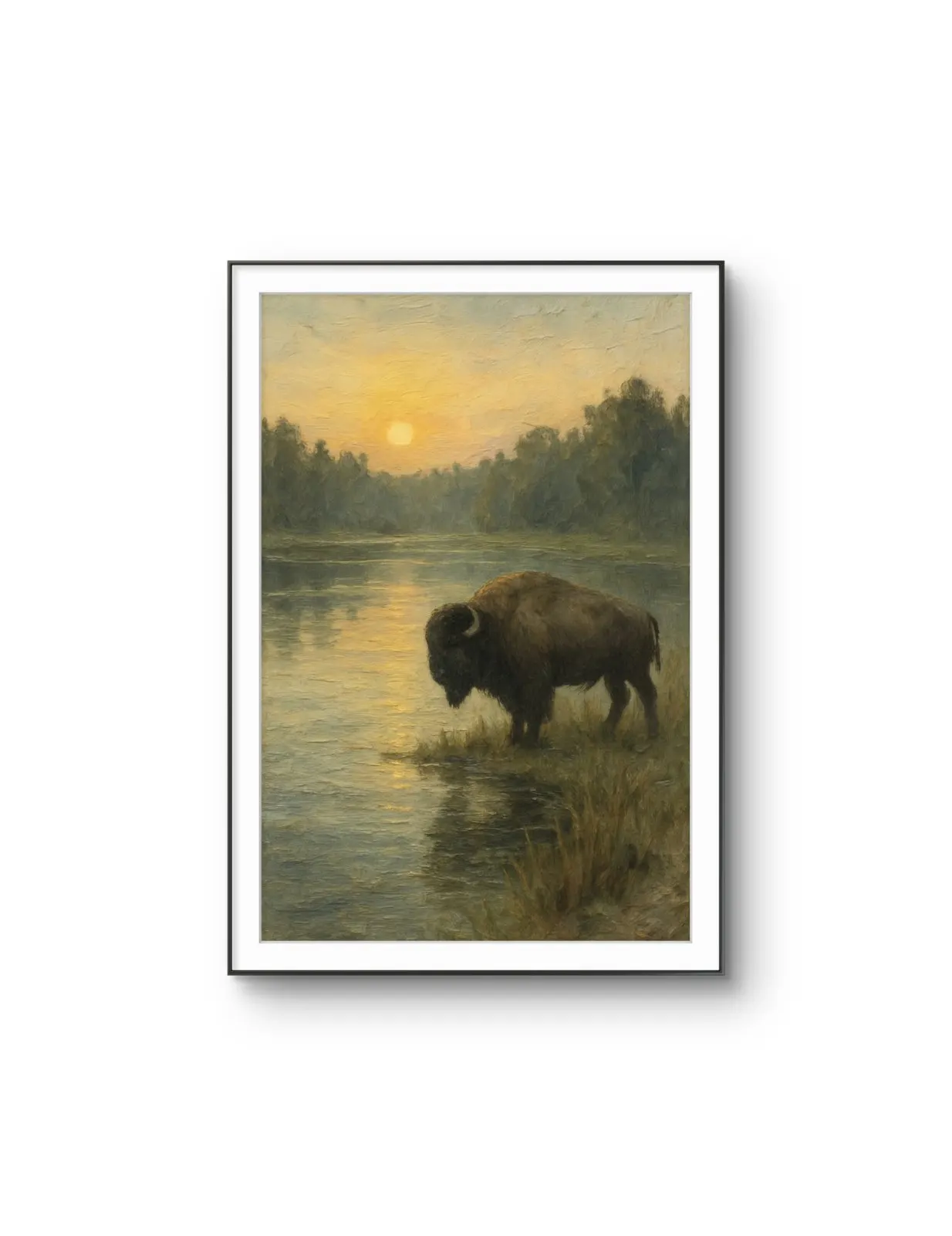 Henri des Bois - The Bison at Dawn — Mixed Media grafika artystyczna przez Henri des Bois