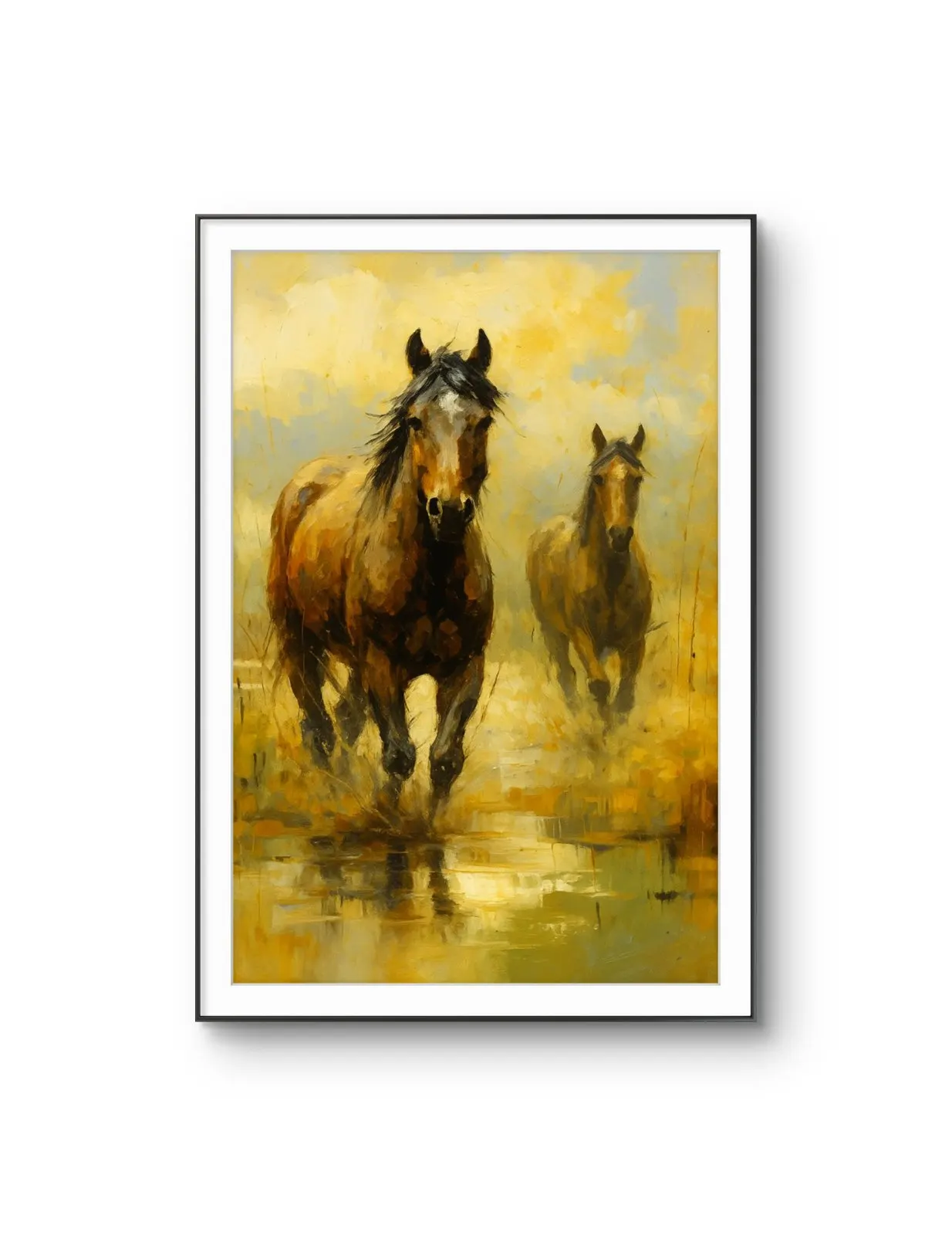 Henri des Bois - Wild Horses in the Mist — Mixed Media grafika artystyczna przez Henri des Bois