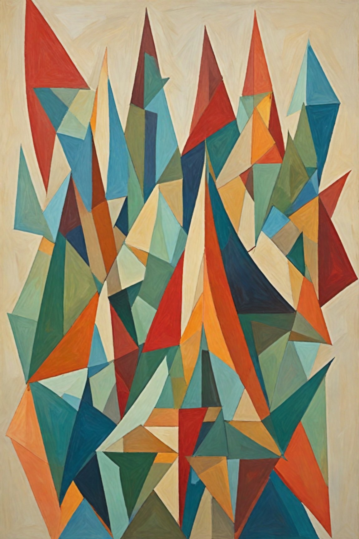 Litvin — Echoes of the Peaks, kolorowa geometryczna grafika abstrakcyjna odpowiednia do strefy relaksu w biurze